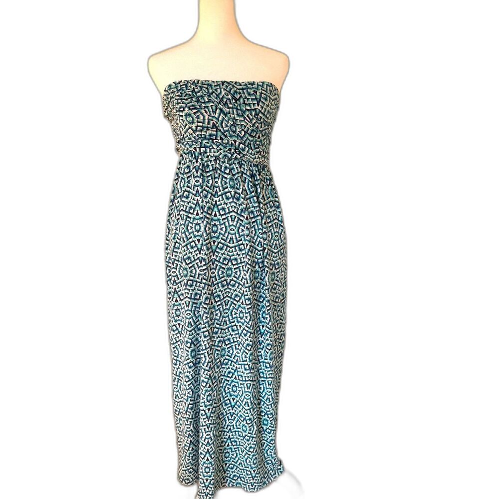 Tart Blue Green Ruched Strapless Sundress